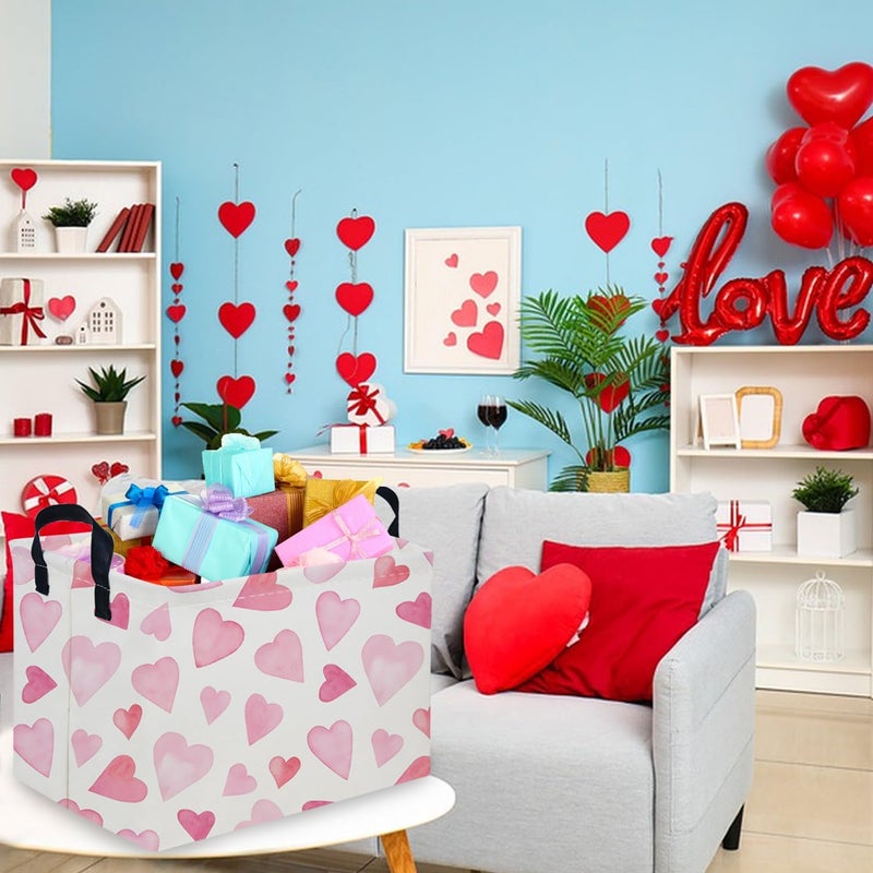 FXOCSHE Rectangular Pink Valentine's Day Gift Basket,nursery basket,Pink girls gift baskets,kids toy storage Bin, Love Heart Room Decor for Home,Shelf Baskets(Pink love) - Image 5